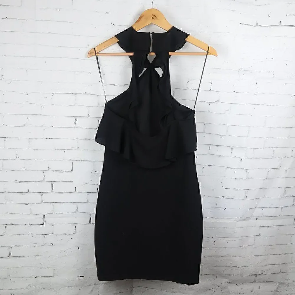 ZARA BLACK RUFFLE NECK SLEEVELESS BODYCON MIDI DRESS SIZE SMALL NWT - Picture 8 of 11